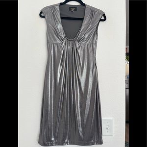 Mary L couture soft stretch metallic silver dress XS